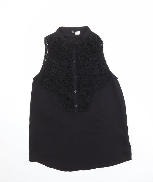 Divided by H&M Womens Black Polyester Basic Button-Up Size 8 Round Neck