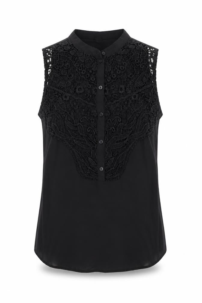 Divided by H&M Womens Black Polyester Basic Button-Up Size 8 Round Neck