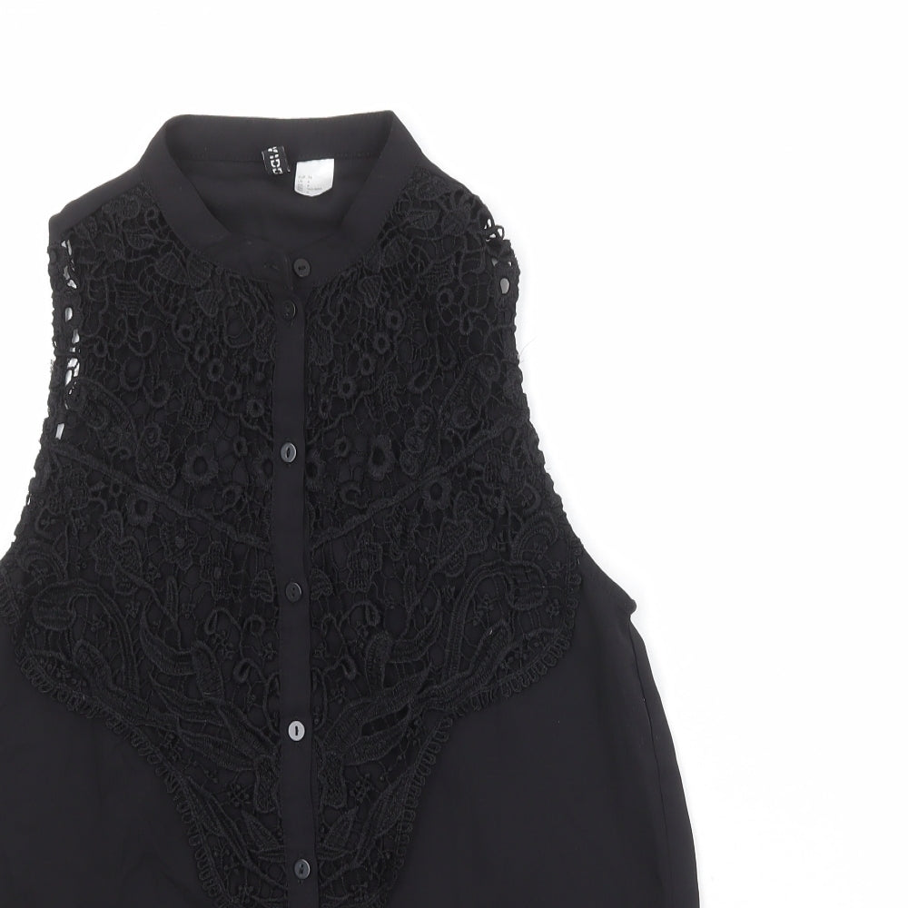 Divided by H&M Womens Black Polyester Basic Button-Up Size 8 Round Neck