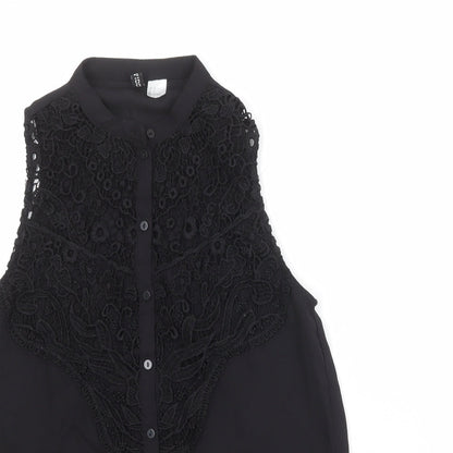 Divided by H&M Womens Black Polyester Basic Button-Up Size 8 Round Neck