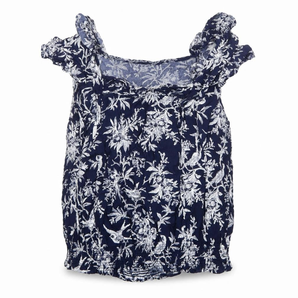 Oasis Womens Blue Floral Viscose Basic Blouse Size 10 Boat Neck