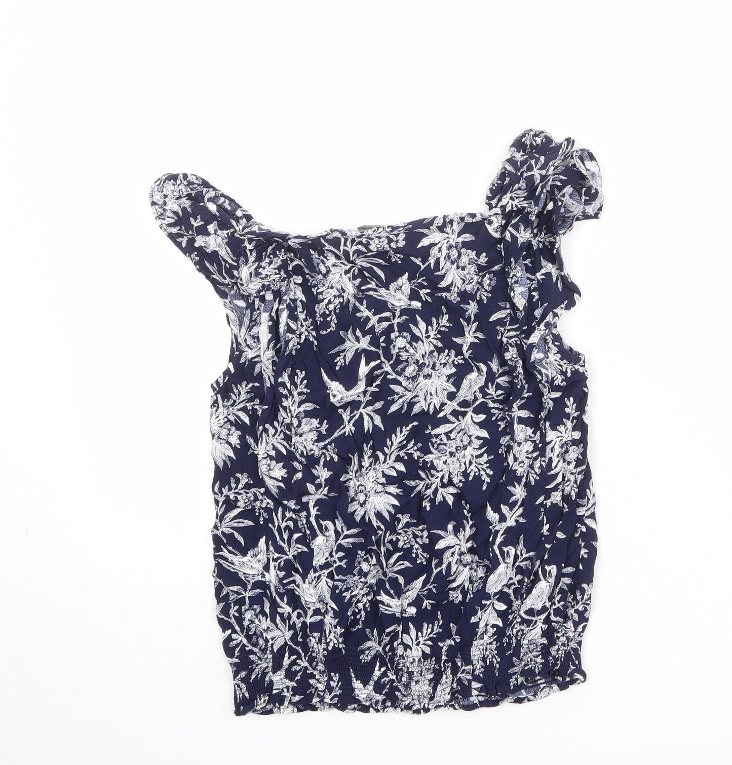 Oasis Womens Blue Floral Viscose Basic Blouse Size 10 Boat Neck