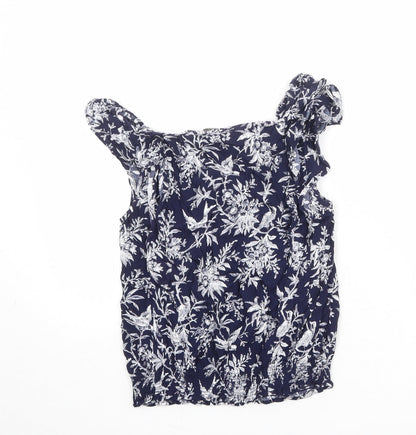 Oasis Womens Blue Floral Viscose Basic Blouse Size 10 Boat Neck