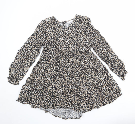 Marks and Spencer Girls Multicoloured Animal Print Viscose A-Line Size 12-13 Years V-Neck Button - Cheetah Print