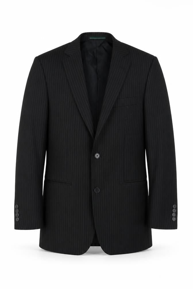 Greenwoods Mens Black Striped Polyester Jacket Suit Jacket Size 36 Regular
