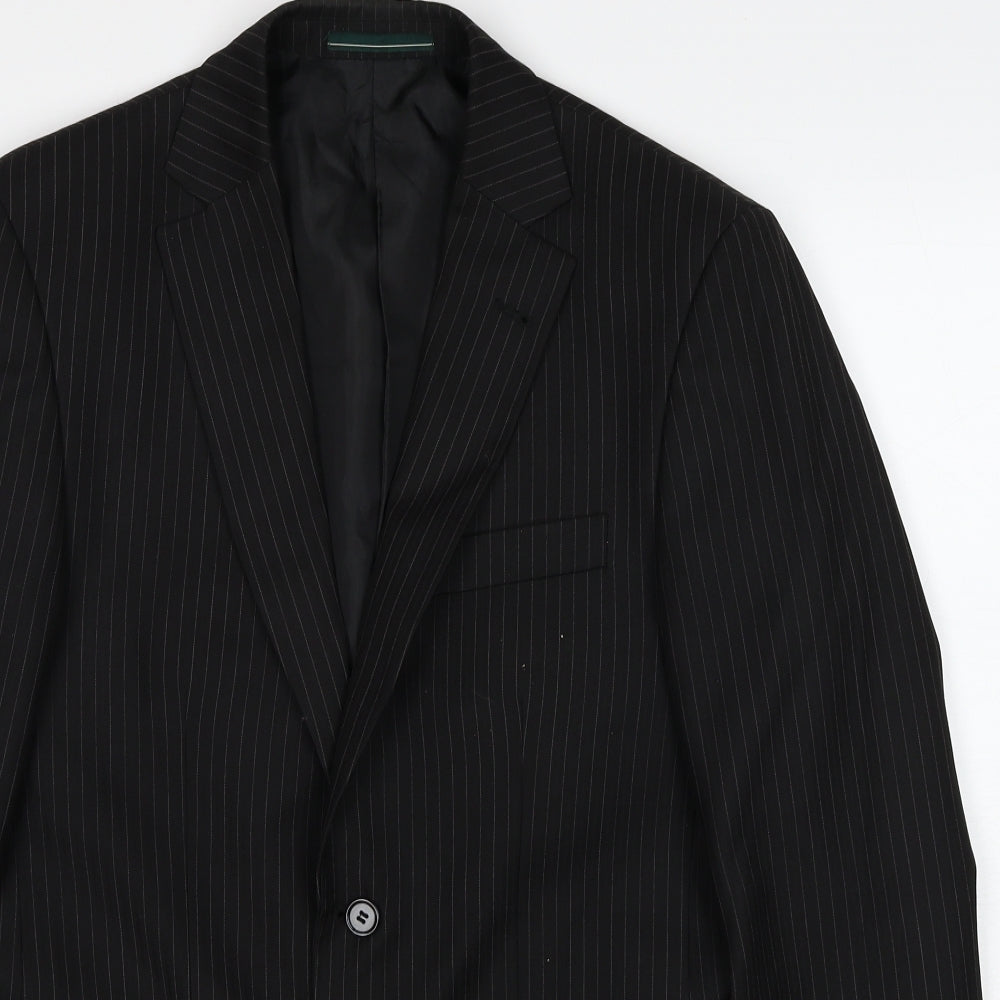 Greenwoods Mens Black Striped Polyester Jacket Suit Jacket Size 36 Regular