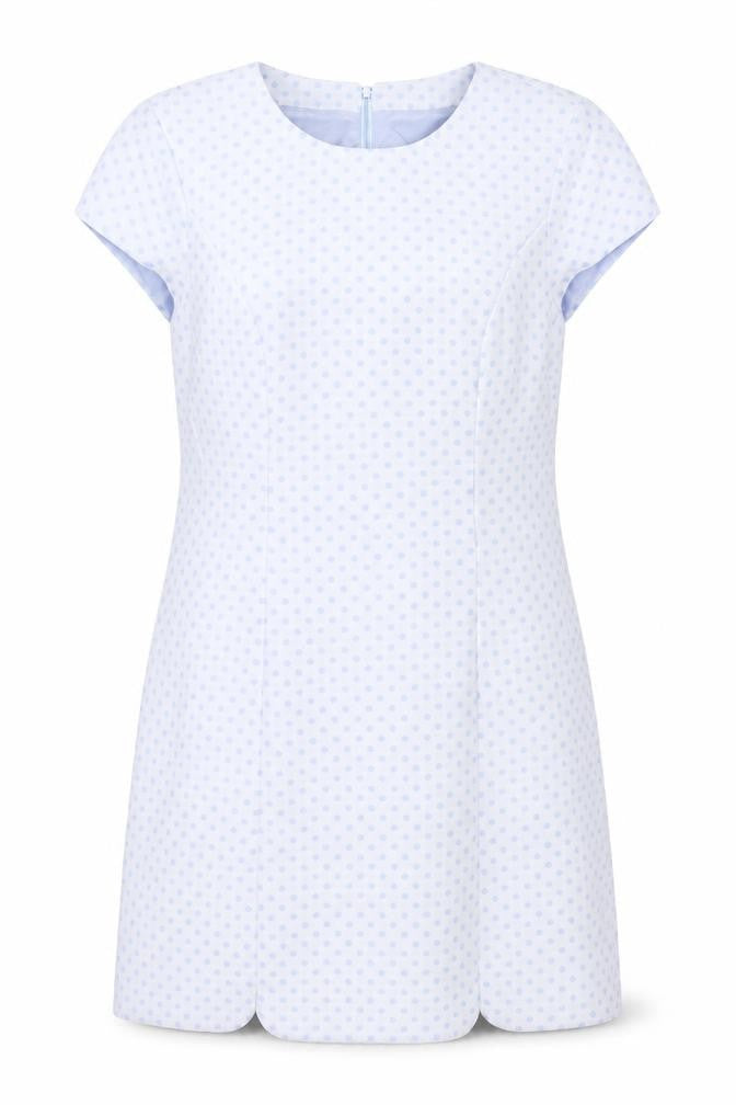 Savida Womens Blue Polka Dot Polyester Shift Size 14 Round Neck Zip