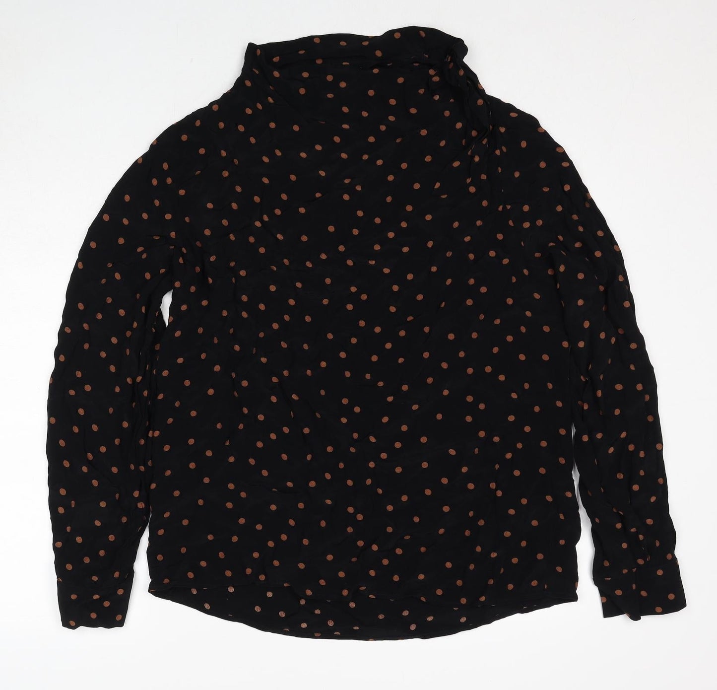Topshop Womens Black Polka Dot Viscose Basic Blouse Size 14 High Neck