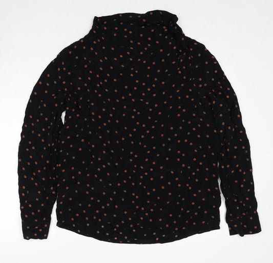 Topshop Womens Black Polka Dot Viscose Basic Blouse Size 14 High Neck
