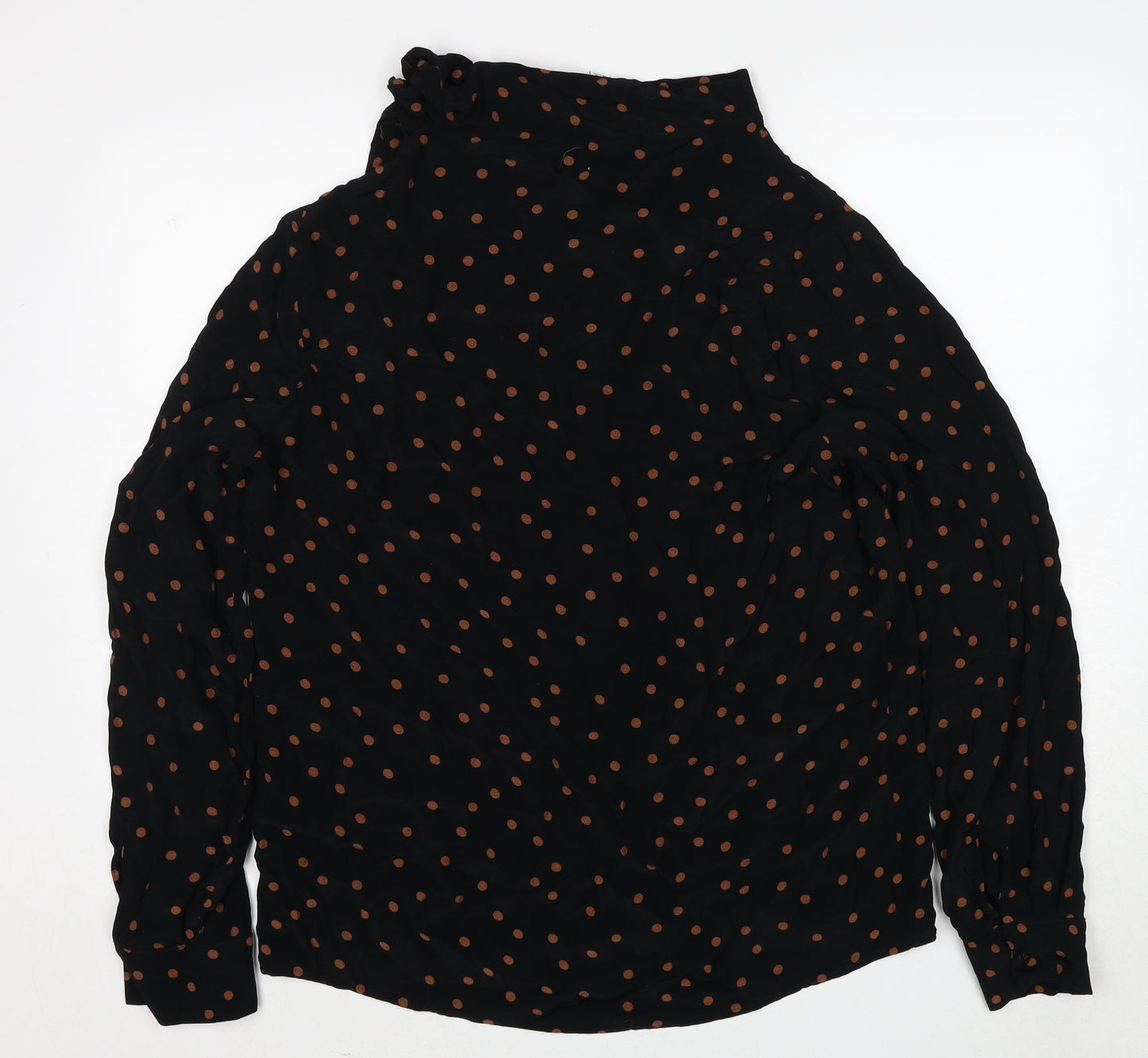 Topshop Womens Black Polka Dot Viscose Basic Blouse Size 14 High Neck
