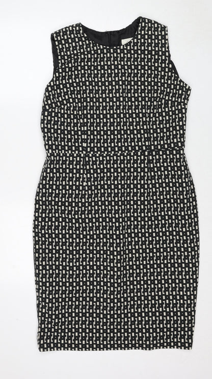 Additional front view of Linea women’s black geometric polyester shift, size UK 14, round neck zip