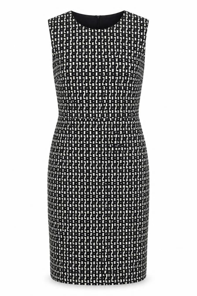 Linea Womens Black Geometric Polyester Shift Size 14 Round Neck Zip