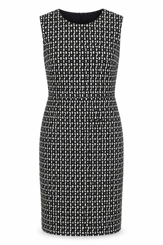 Linea Womens Black Geometric Polyester Shift Size 14 Round Neck Zip