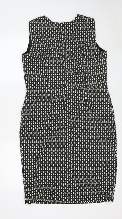 Back view of Linea women’s black geometric polyester shift, size UK 14, round neck zip