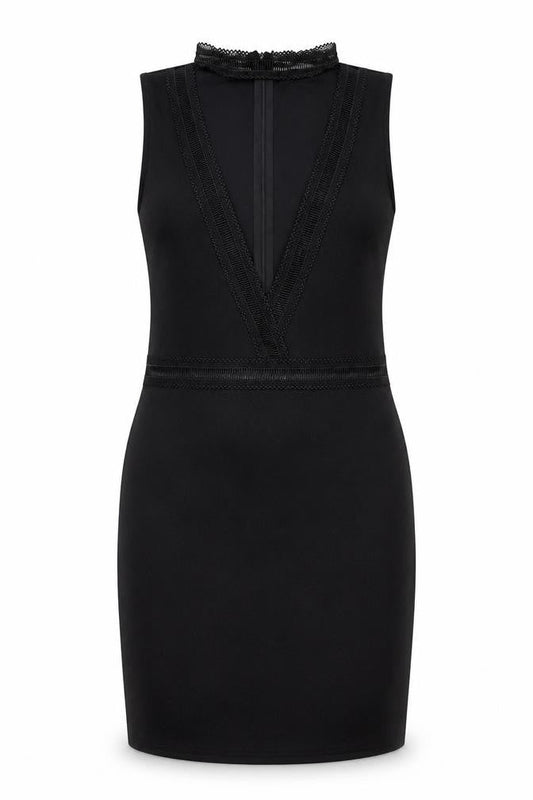 Missguided Womens Black Polyester Shift Size 12 V-Neck Zip - Lace Neckline Detail