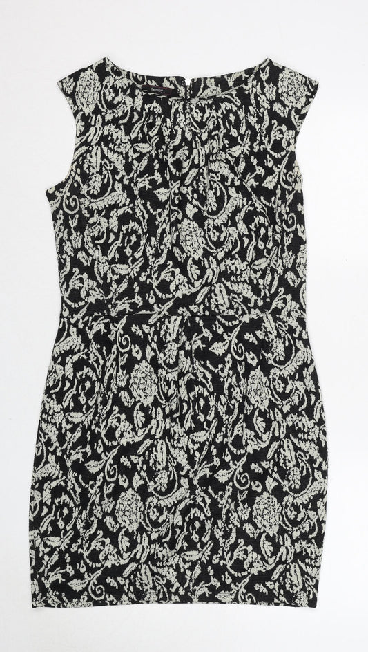 Therapy Womens Black Geometric Acrylic Shift Size 12 Round Neck Zip