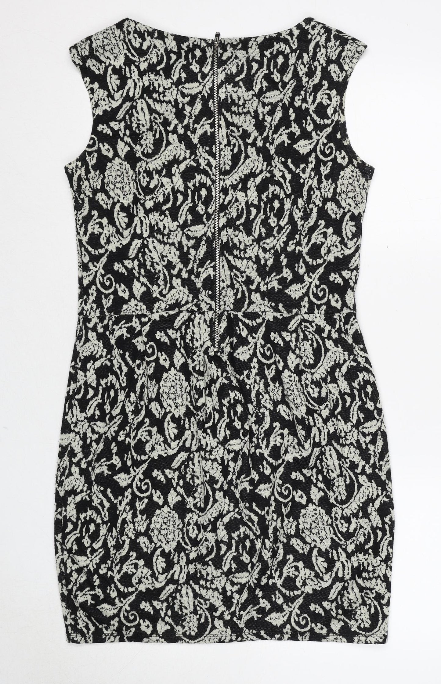 Therapy Womens Black Geometric Acrylic Shift Size 12 Round Neck Zip
