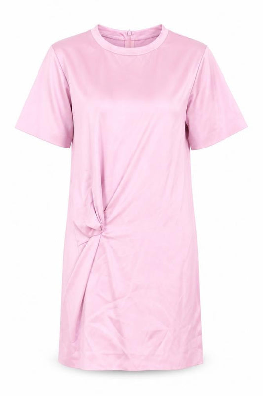 Zara Womens Pink Polyester T-Shirt Dress Size S Round Neck Zip - Twist Detail