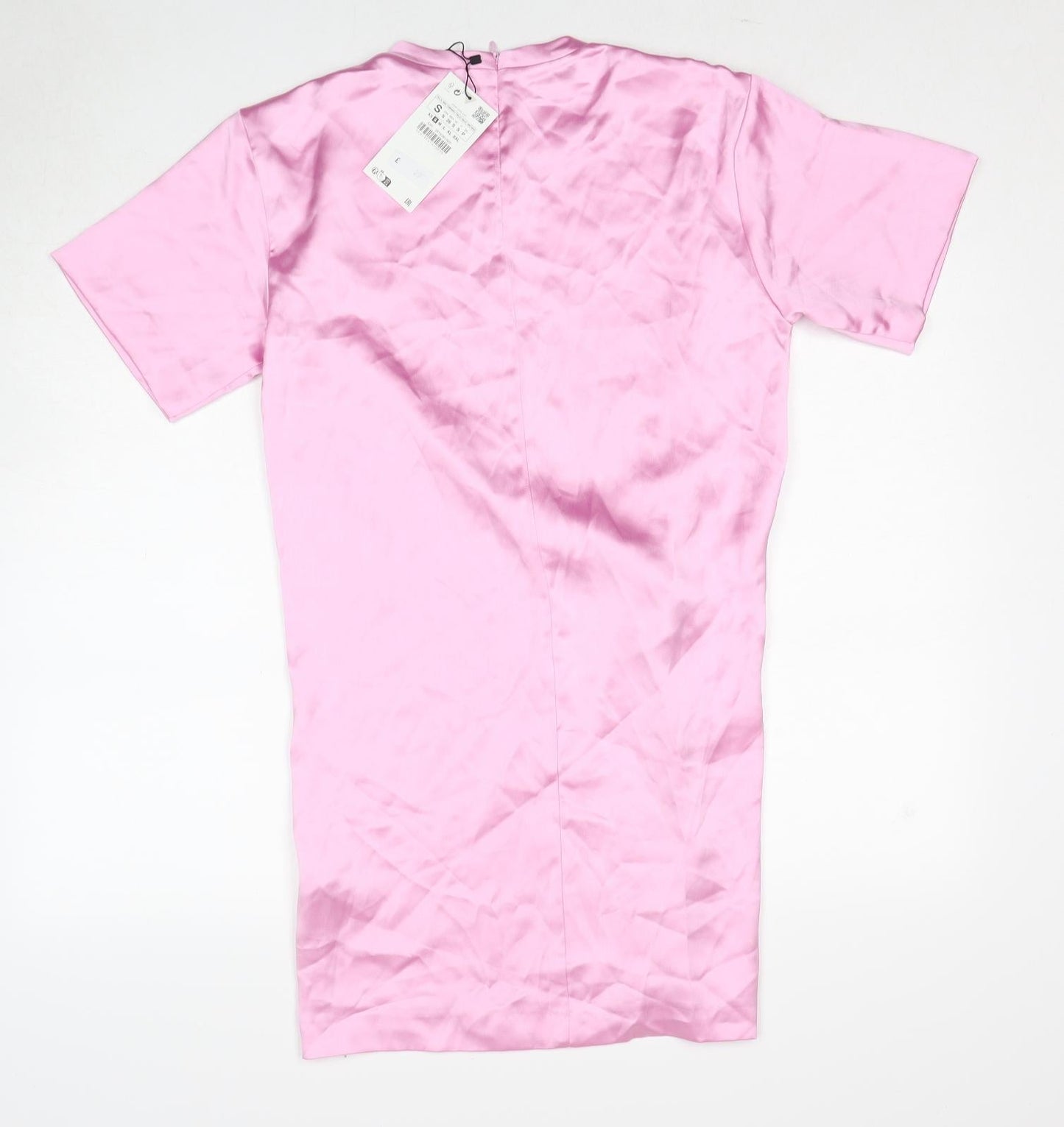 Zara Womens Pink Polyester T-Shirt Dress Size S Round Neck Zip - Twist Detail
