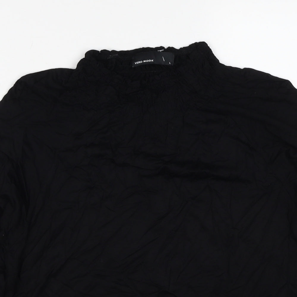 VERO MODA Womens Black Viscose Basic Blouse Size L Mock Neck