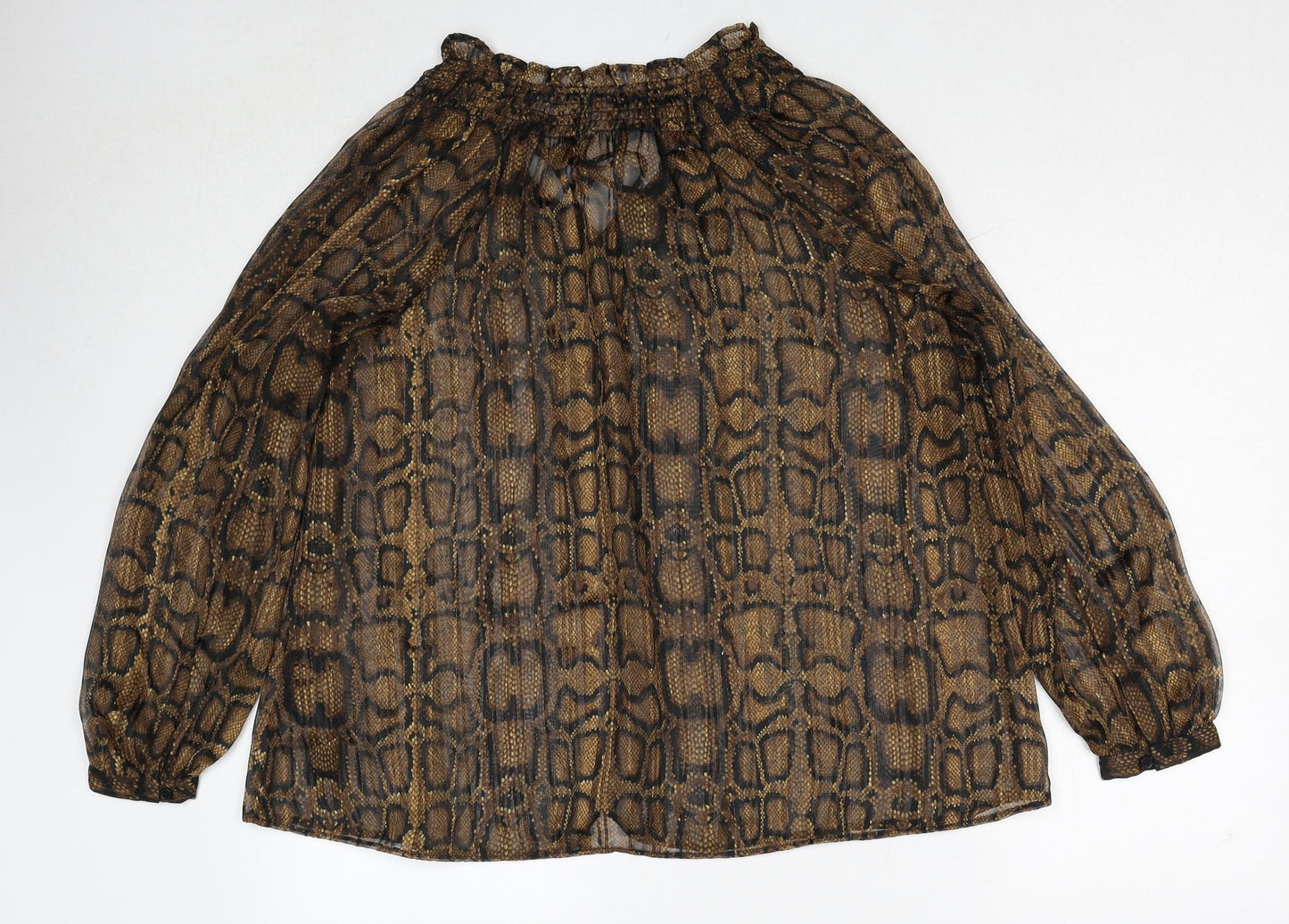 Marks and Spencer Womens Brown Animal Print Polyester Basic Blouse Size 8 V-Neck - Snakeskin Pattern