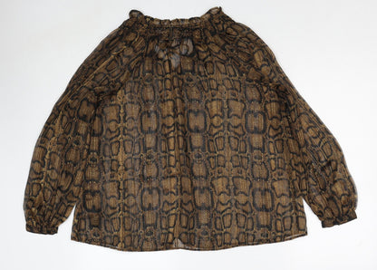 Marks & Spencer Womens Brown Animal Print Polyester Basic Blouse Size 8 V-Neck - Snakeskin Pattern