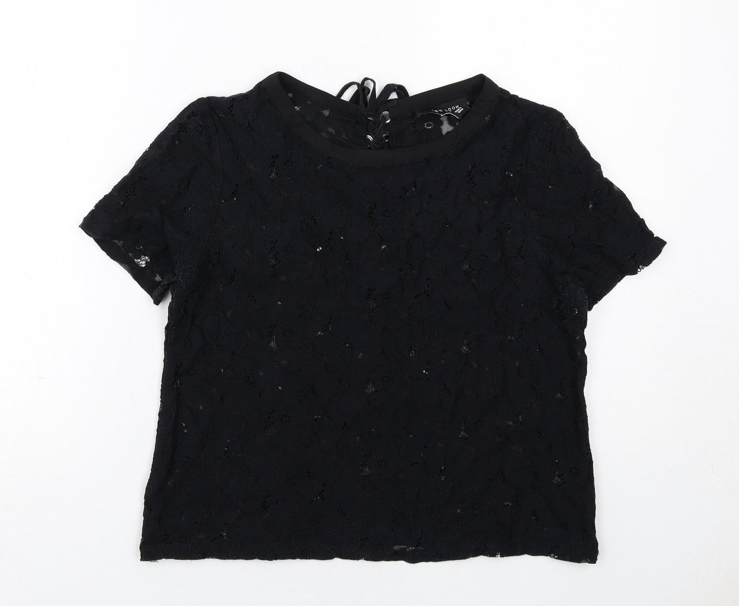New Look Womens Black Polyester Basic T-Shirt Size 12 Round Neck