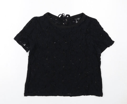 New Look Womens Black Polyester Basic T-Shirt Size 12 Round Neck