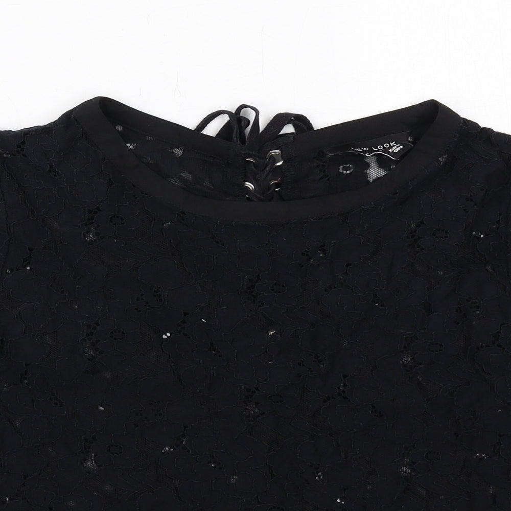 New Look Womens Black Polyester Basic T-Shirt Size 12 Round Neck