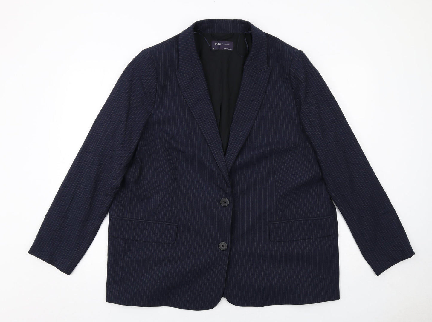 Marks and Spencer Womens Blue Pinstripe Polyester Jacket Suit Jacket Size 20