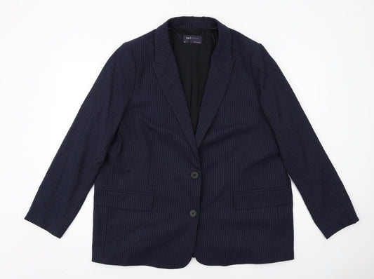 Marks and Spencer Womens Blue Pinstripe Polyester Jacket Suit Jacket Size 20