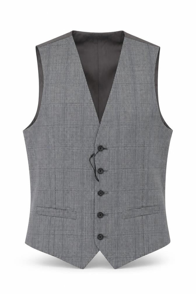 Marks & Spencer Mens Grey Plaid Wool Jacket Suit Waistcoat Size 36 Regular