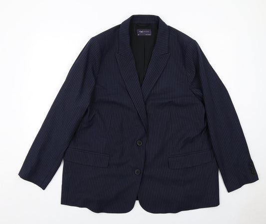 Marks and Spencer Womens Blue Pinstripe Polyester Jacket Suit Jacket Size 20