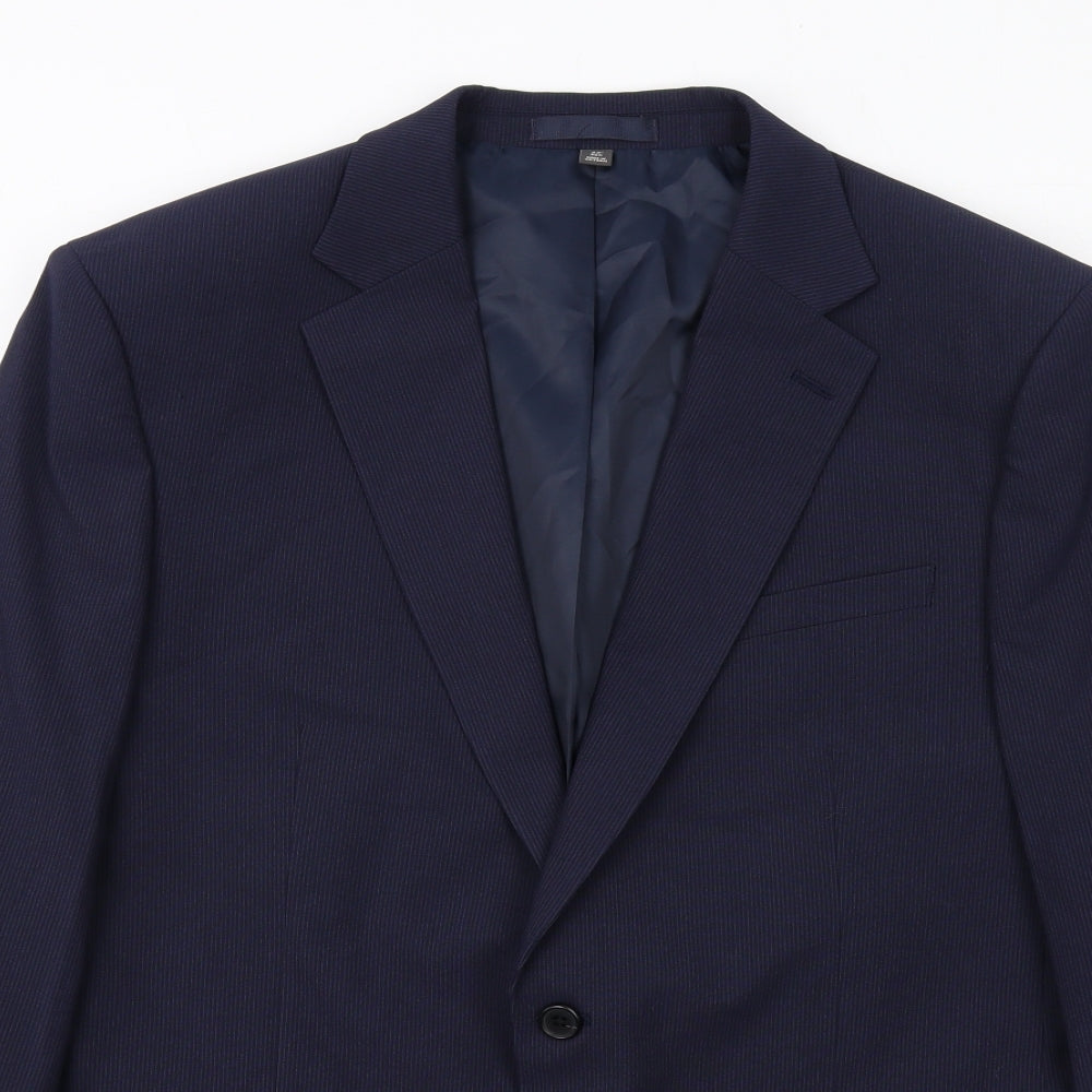 Marks and Spencer Mens Blue Striped Polyester Jacket Suit Jacket Size 42 Regular