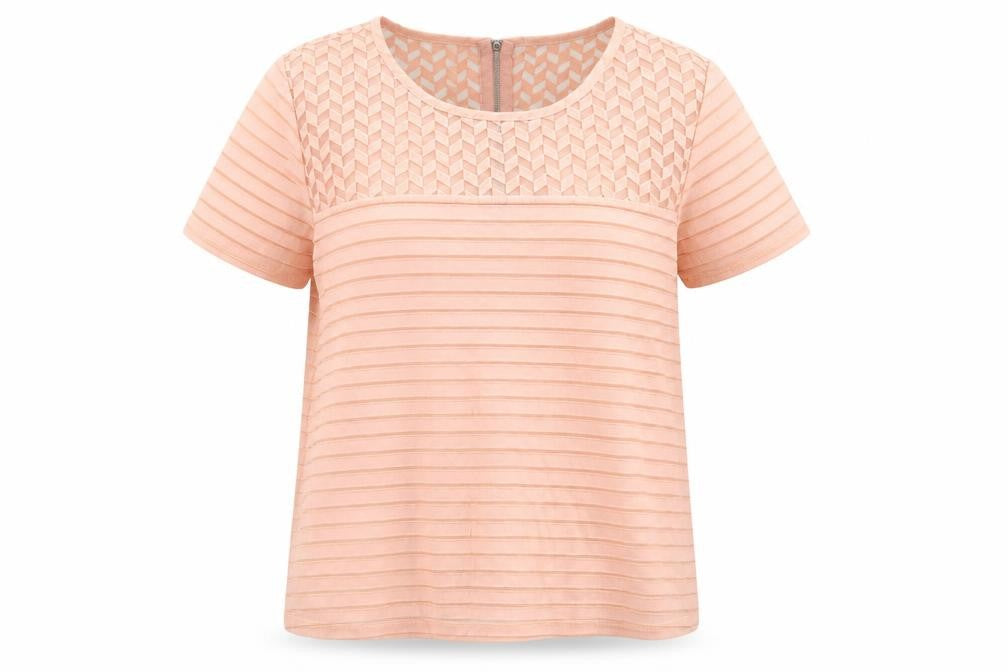 Jaune Rouge Womens Pink Polyester Basic T-Shirt Size L Round Neck