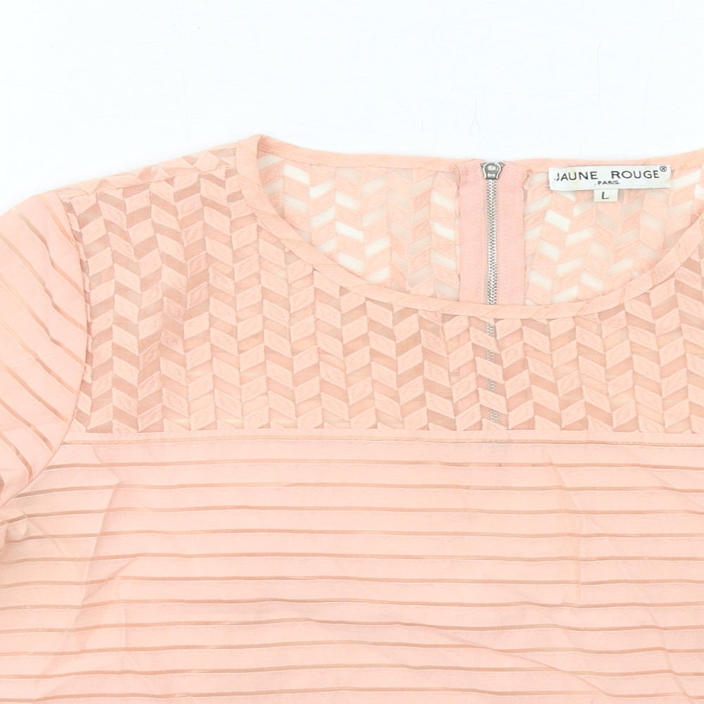 Jaune Rouge Womens Pink Polyester Basic T-Shirt Size L Round Neck