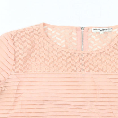 Jaune Rouge Womens Pink Polyester Basic T-Shirt Size L Round Neck