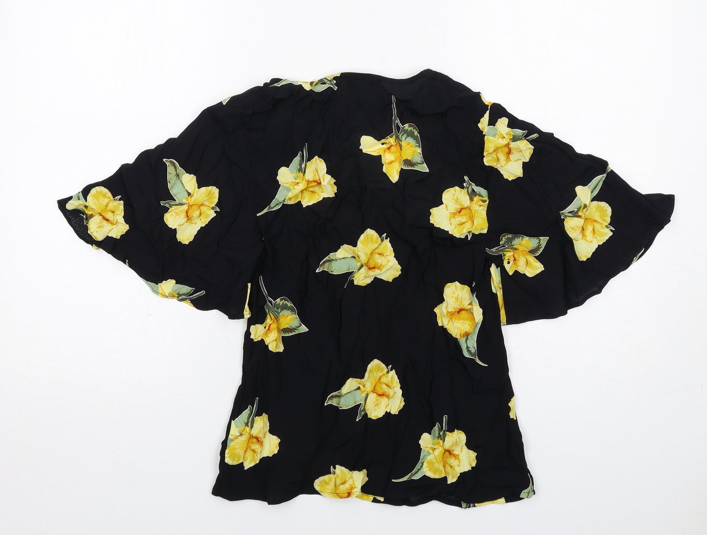 Warehouse Womens Black Floral Viscose Basic Blouse Size 6 V-Neck