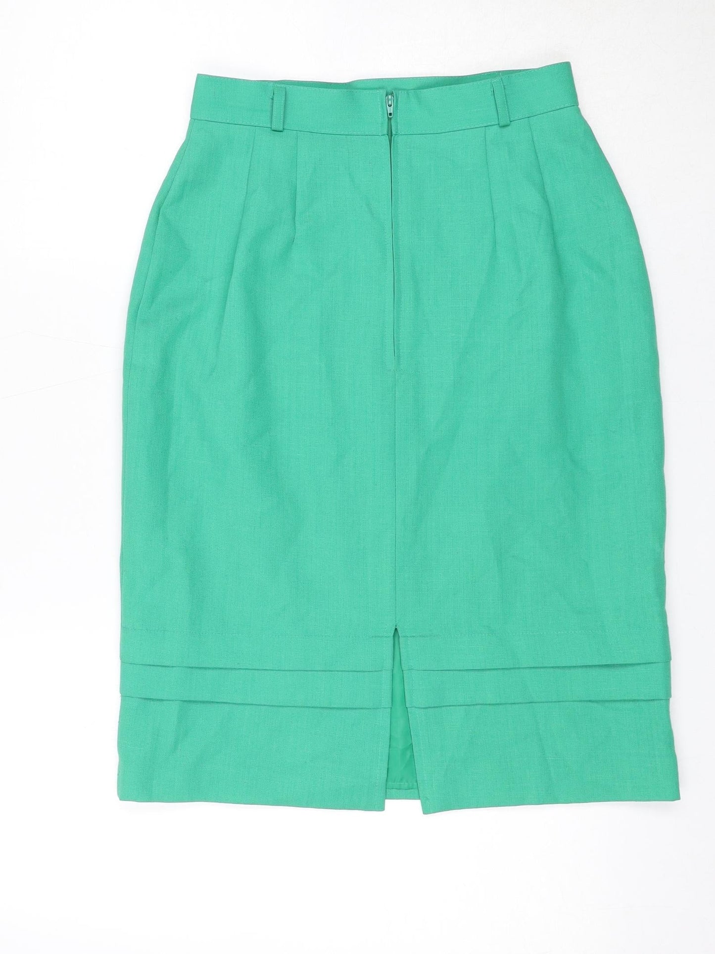 St Michael Womens Green Polyester A-Line Skirt Size 12 Zip