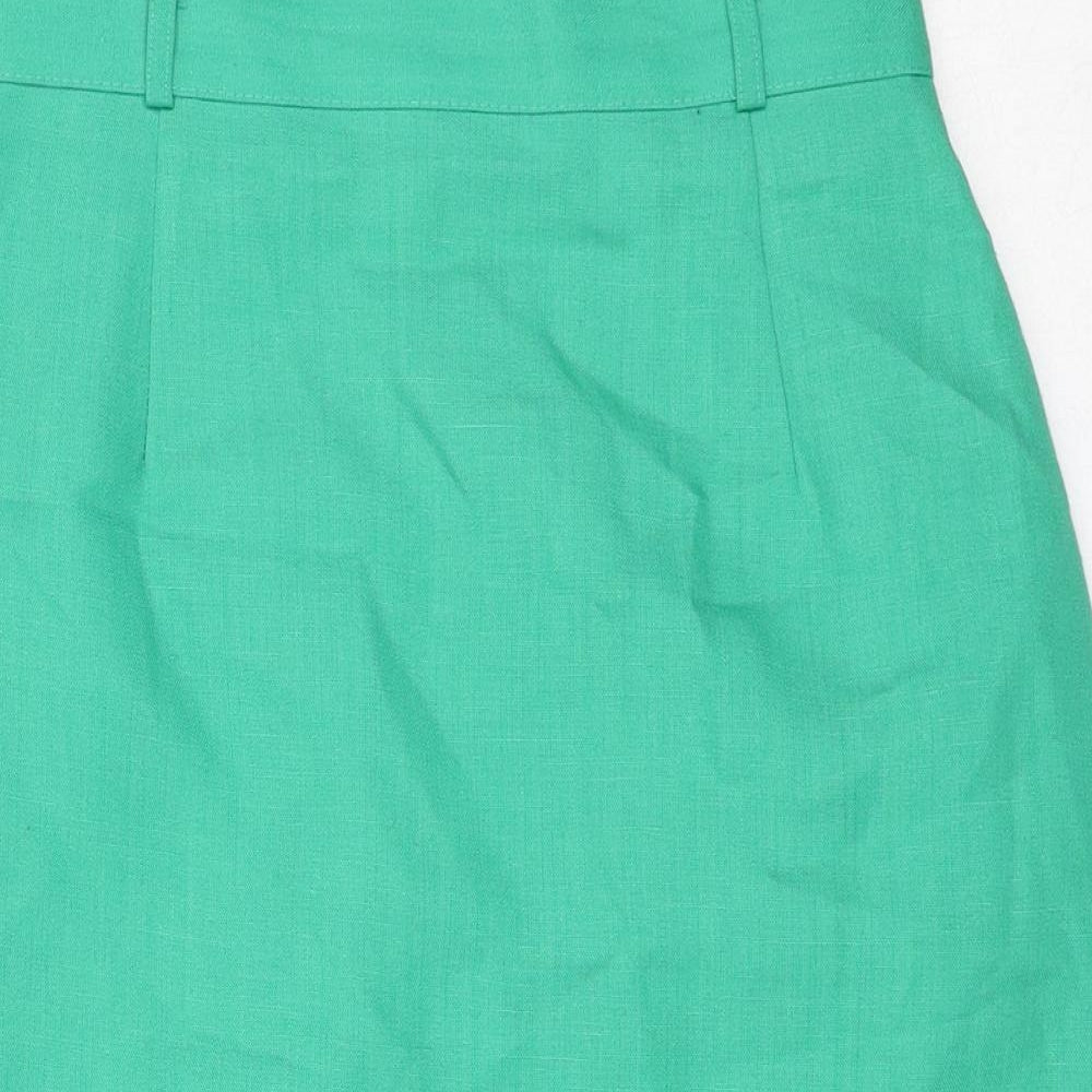 St Michael Womens Green Polyester A-Line Skirt Size 12 Zip