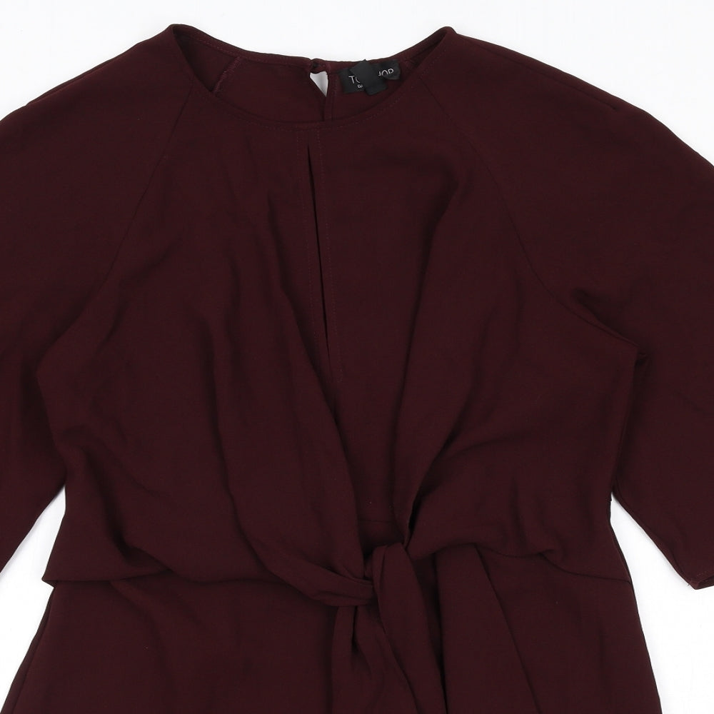 Topshop Womens Red Polyester A-Line Size 10 Round Neck Zip