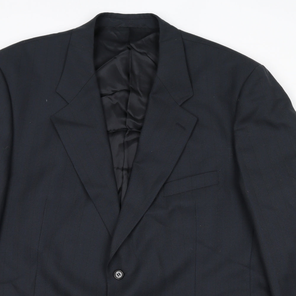 Wellington Mens Black Striped Wool Jacket Suit Jacket Size 48 Regular