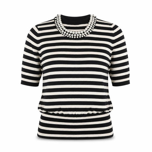 Debenhams Womens Black Round Neck Striped 100% Cotton Pullover Jumper Size 12