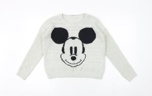 Mickey and Friends Womens Grey Round Neck Acrylic Pullover Jumper Size XS - Mickey Mouse