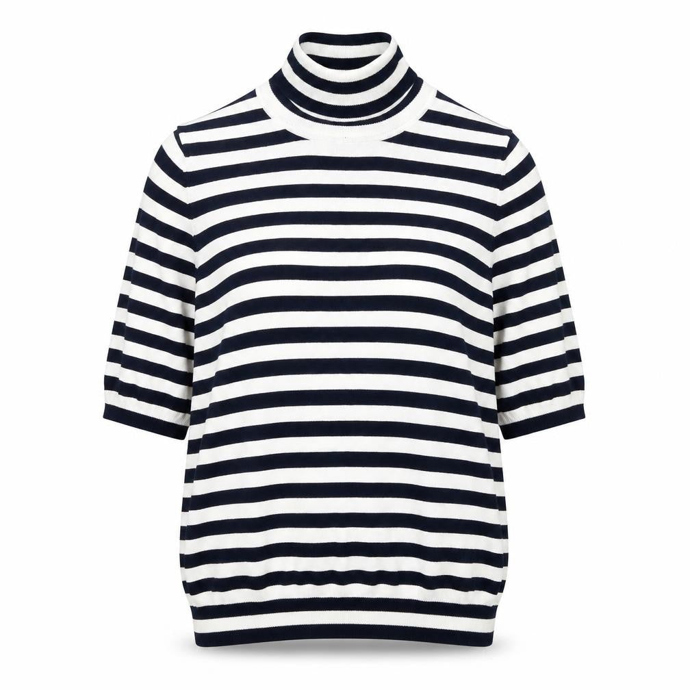 Marks & Spencer Womens Blue High Neck Striped Viscose Pullover Jumper Size 16