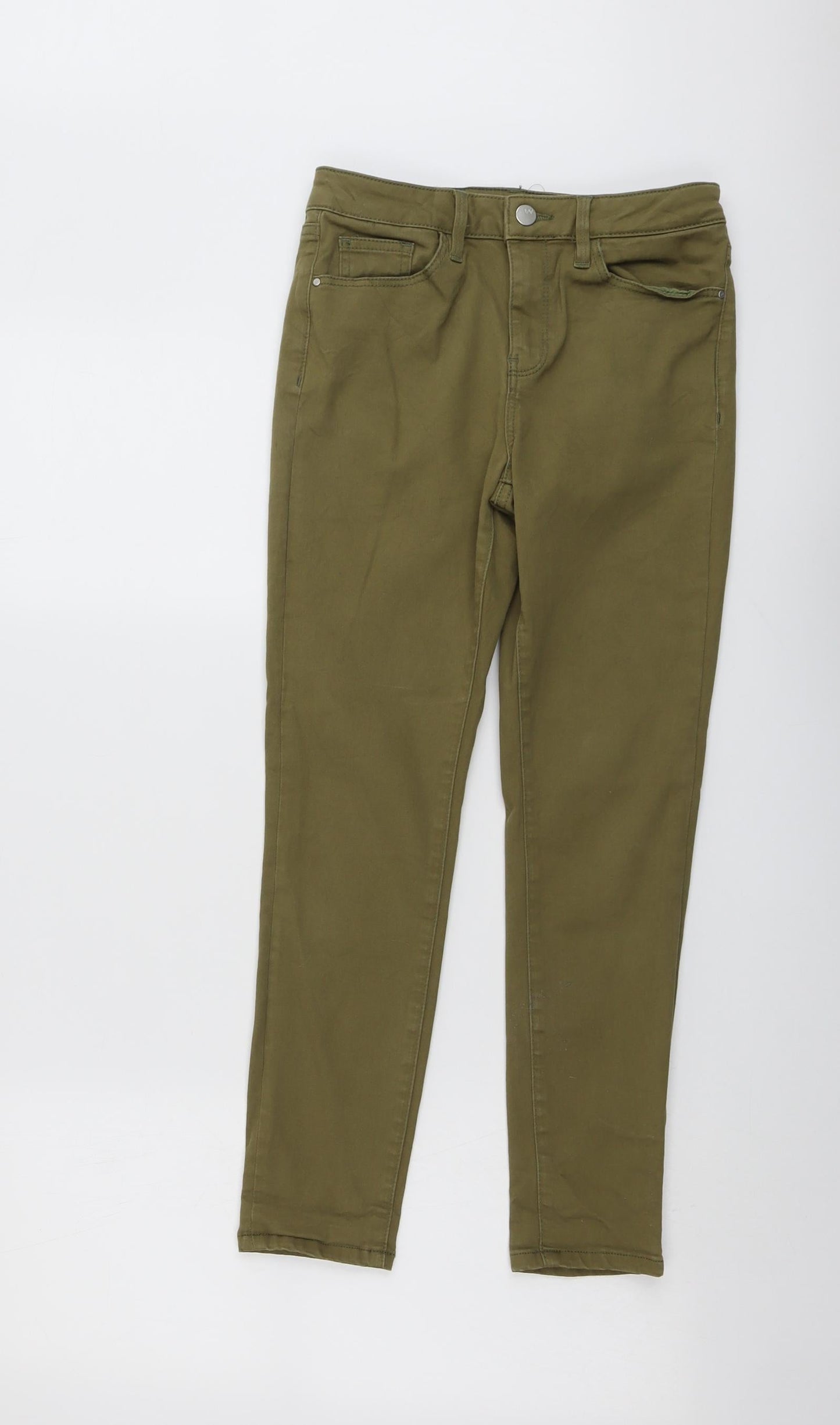 Warehouse Womens Green Cotton Skinny Jeans Size 10 L25 in Regular Button