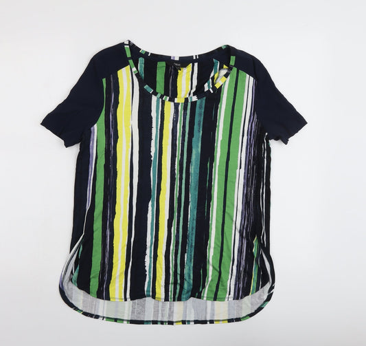 NEXT Womens Multicoloured Striped Viscose Basic T-Shirt Size 10 Boat Neck