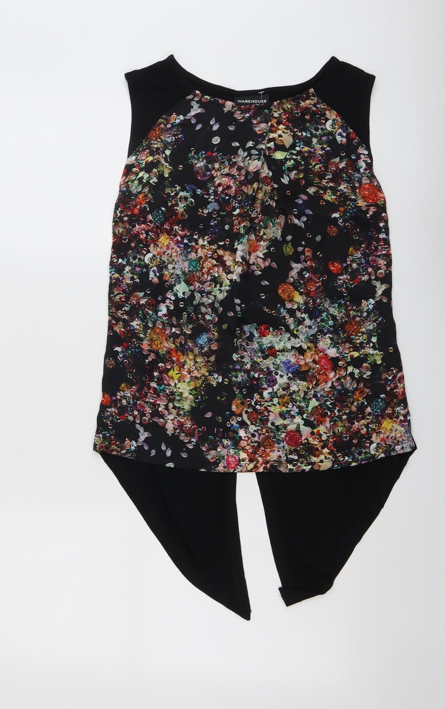 Warehouse Womens Black Geometric Polyester Basic Blouse Size 10 Boat Neck