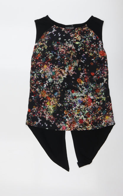 Warehouse Womens Black Geometric Polyester Basic Blouse Size 10 Boat Neck