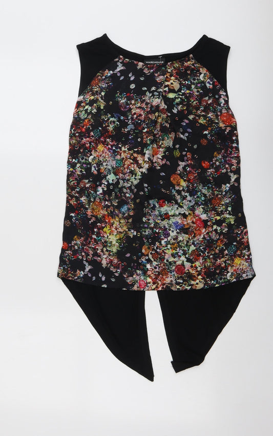 Warehouse Womens Black Geometric Polyester Basic Blouse Size 10 Boat Neck